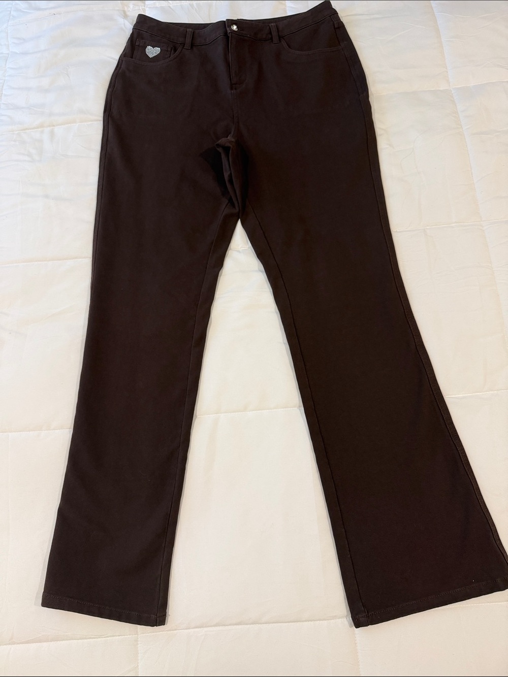 Dream Jeans Quaker Factory Women's Dark Brown Flare Stretch Jeans with Heart